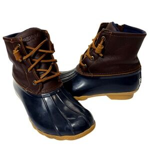Sperry Saltwater Duck Boot Leather Navy Tan 5.5